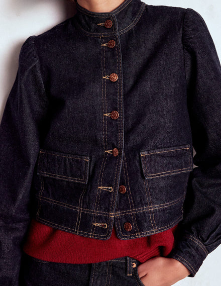 Jeansjacke mit Steppnaht-Indigo