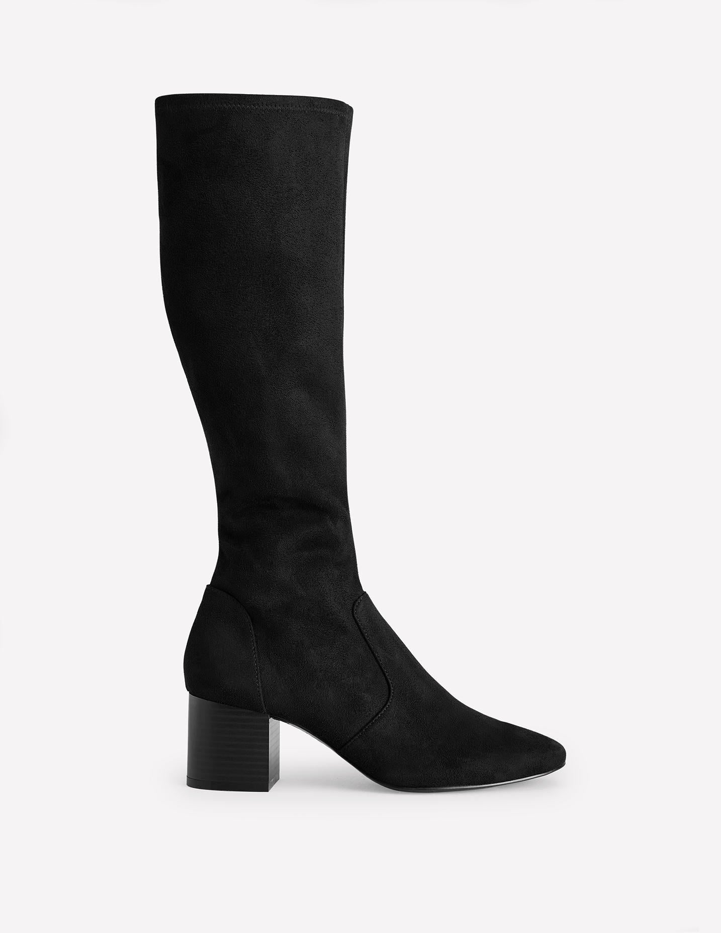 Bottes hauteur genou stretch à talons-Noir