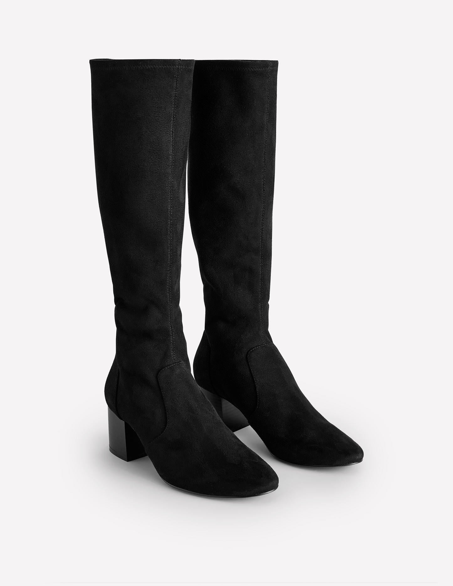 Bottes hauteur genou stretch à talons-Noir