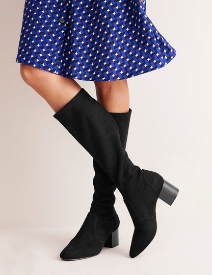 Bottes hauteur genou stretch à talons-Noir-1