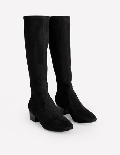 Kniehohe Stretchstiefel mit flacher Sohle-Schwarz-3