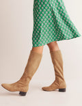Kniehohe Stretchstiefel mit flacher Sohle-Braun