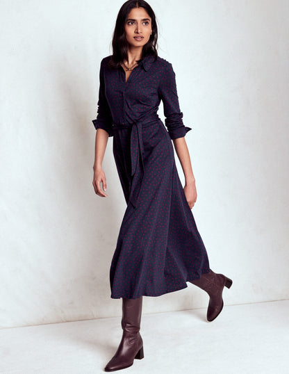 Marcia Jersey-Hemdblusenkleid-Französisches Marineblau, Gemalte Tupfen-2