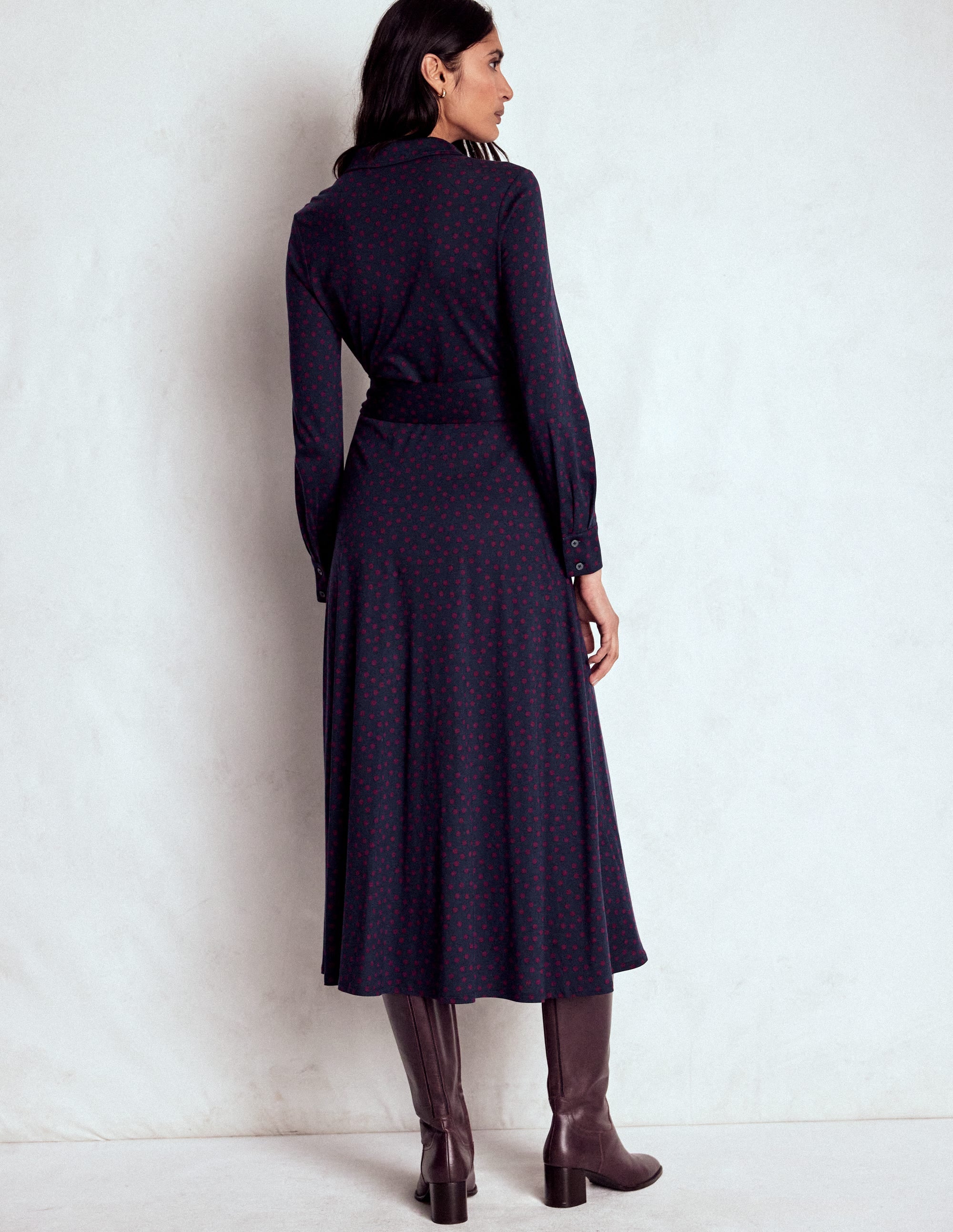 Marcia Jersey-Hemdblusenkleid-Französisches Marineblau, Gemalte Tupfen - Image 4