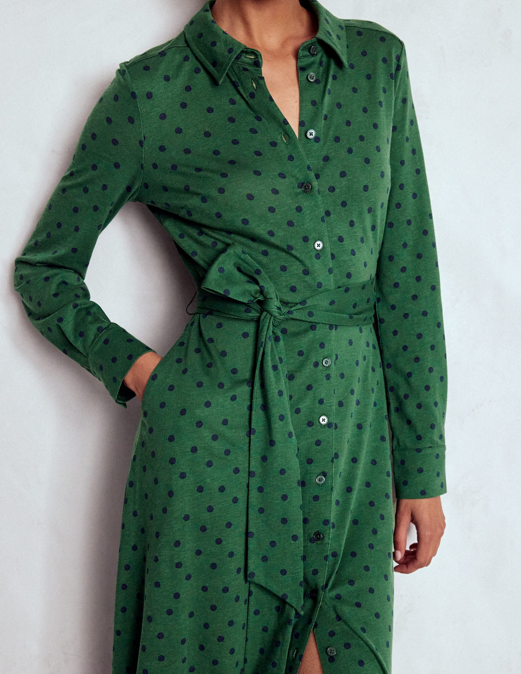Robe-chemise Marcia en jersey-Vert chasseur, pois peints - Image 3