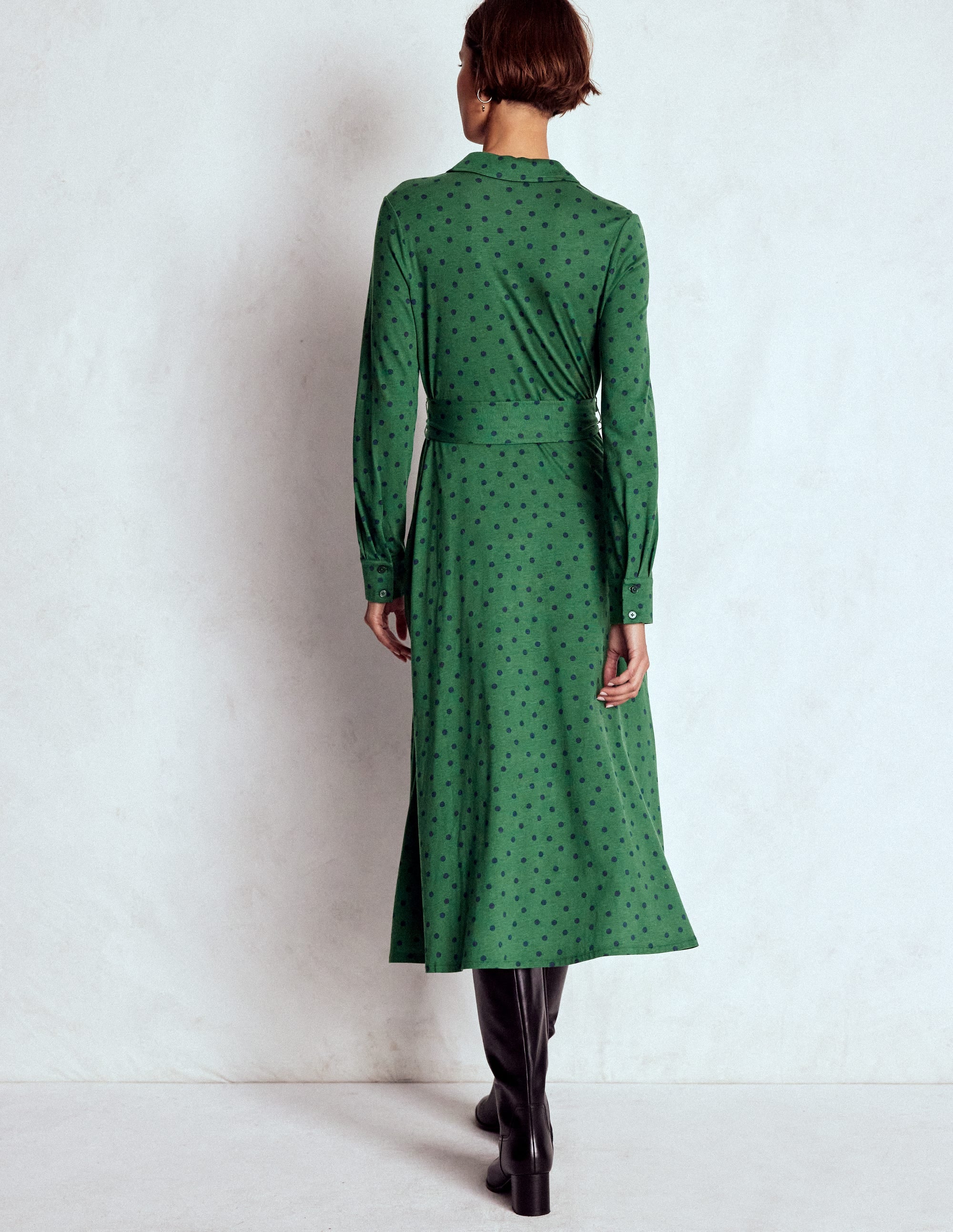 Robe-chemise Marcia en jersey-Vert chasseur, pois peints - Image 4