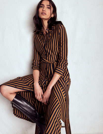 Marcia Jersey-Hemdblusenkleid-Lebkuchen, Marineblau Streifen-4