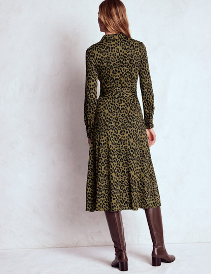 Marcia Jersey-Hemdblusenkleid-Militär-Olivgrün, Gebürstetes Tierfellmuster-4