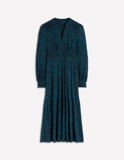 Ivy Gesmoktes Midikleid-Mondschein-Ozean, Gebürstetes Tierfellmuster-6