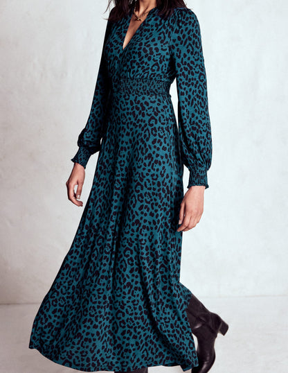 Ivy Gesmoktes Midikleid-Mondschein-Ozean, Gebürstetes Tierfellmuster-3