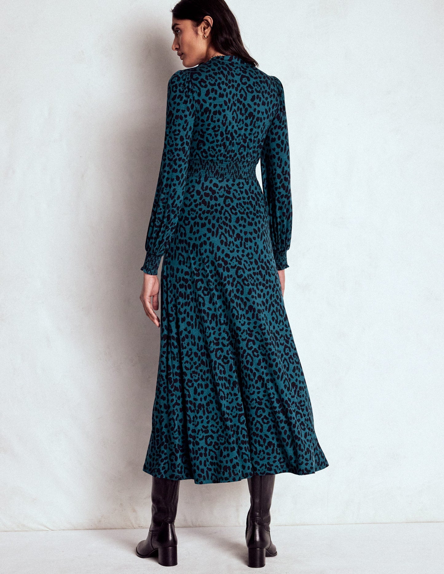 Ivy Gesmoktes Midikleid-Mondschein-Ozean, Gebürstetes Tierfellmuster