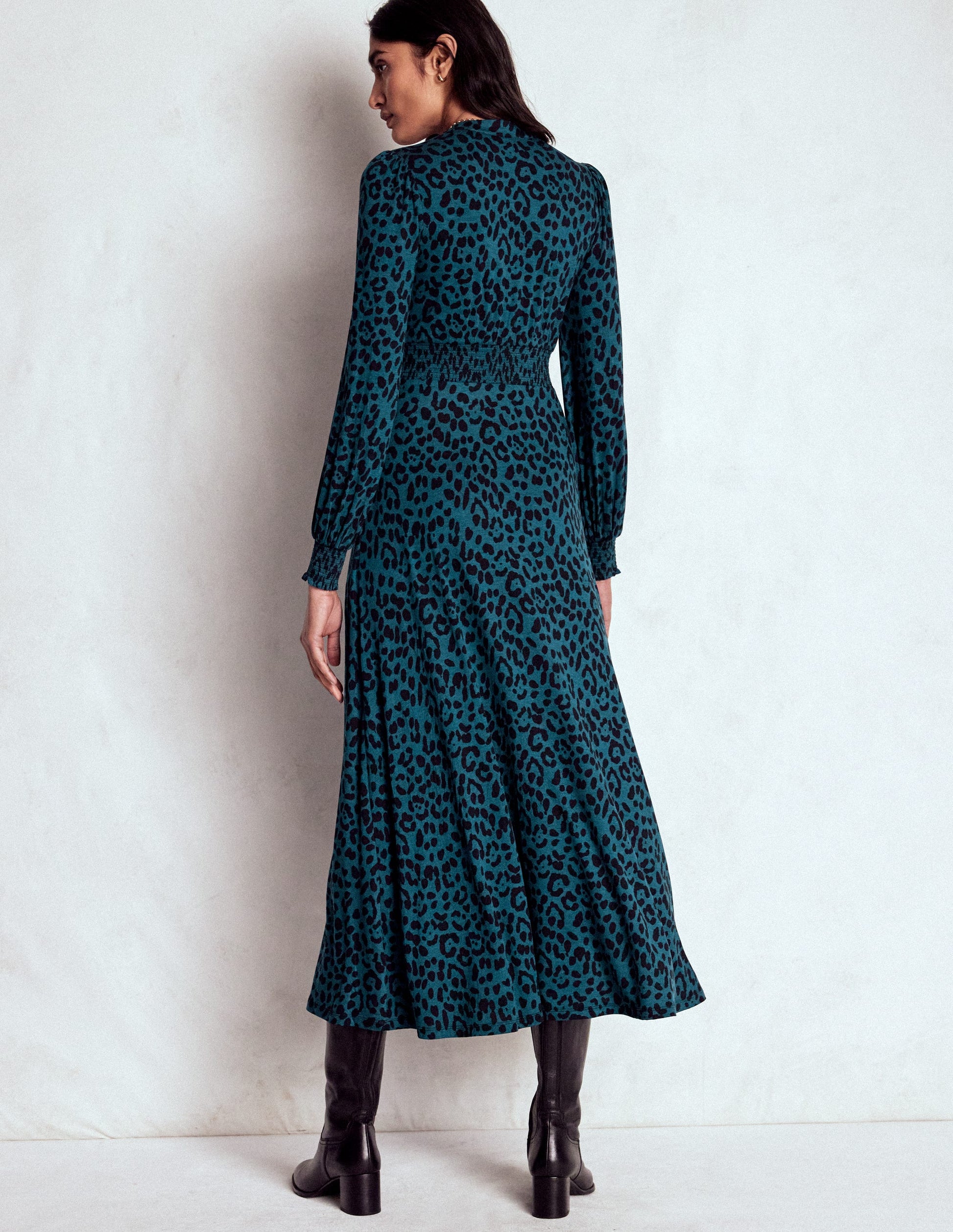 Ivy Gesmoktes Midikleid-Mondschein-Ozean, Gebürstetes Tierfellmuster-4