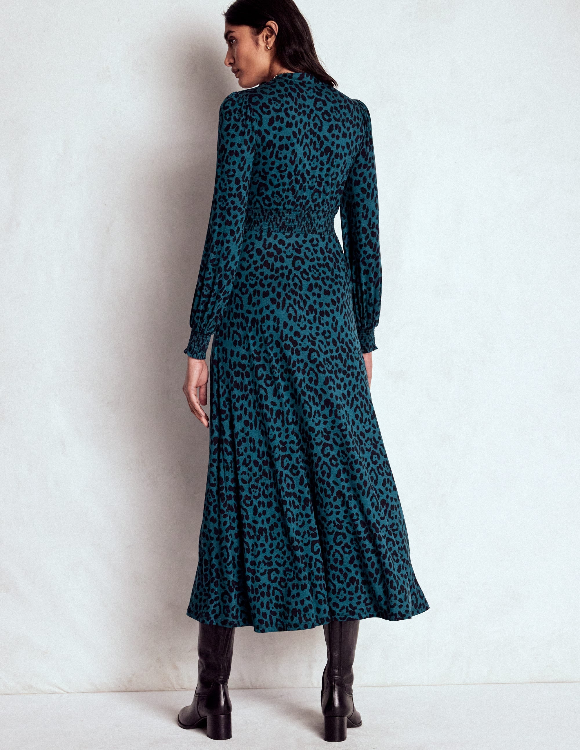 Georgia Jersey-Midikleid-Mitternachtsblau, Gebürstetes Tierfellmuster - Image 3