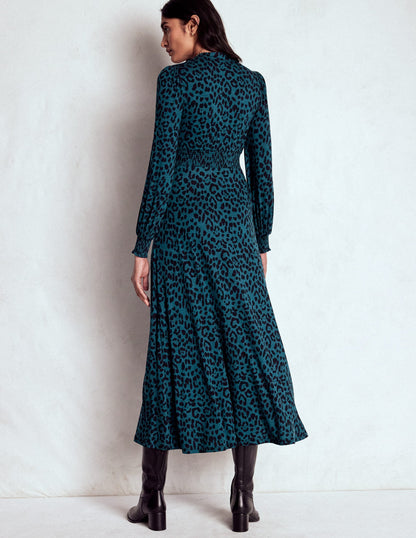 Ivy Gesmoktes Midikleid-Mondschein-Ozean, Gebürstetes Tierfellmuster-4