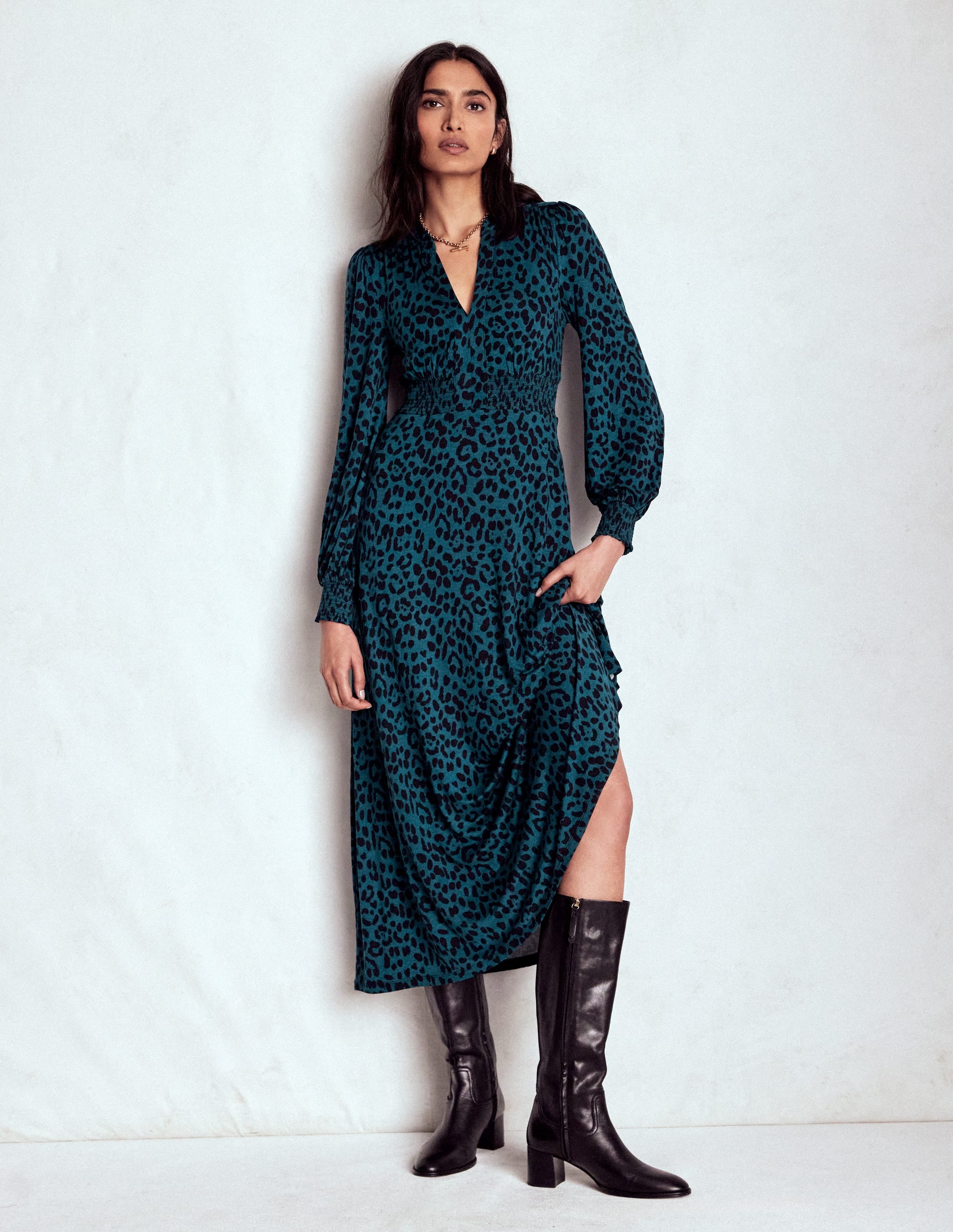 Georgia Jersey-Midikleid-Mitternachtsblau, Gebürstetes Tierfellmuster - Image 4