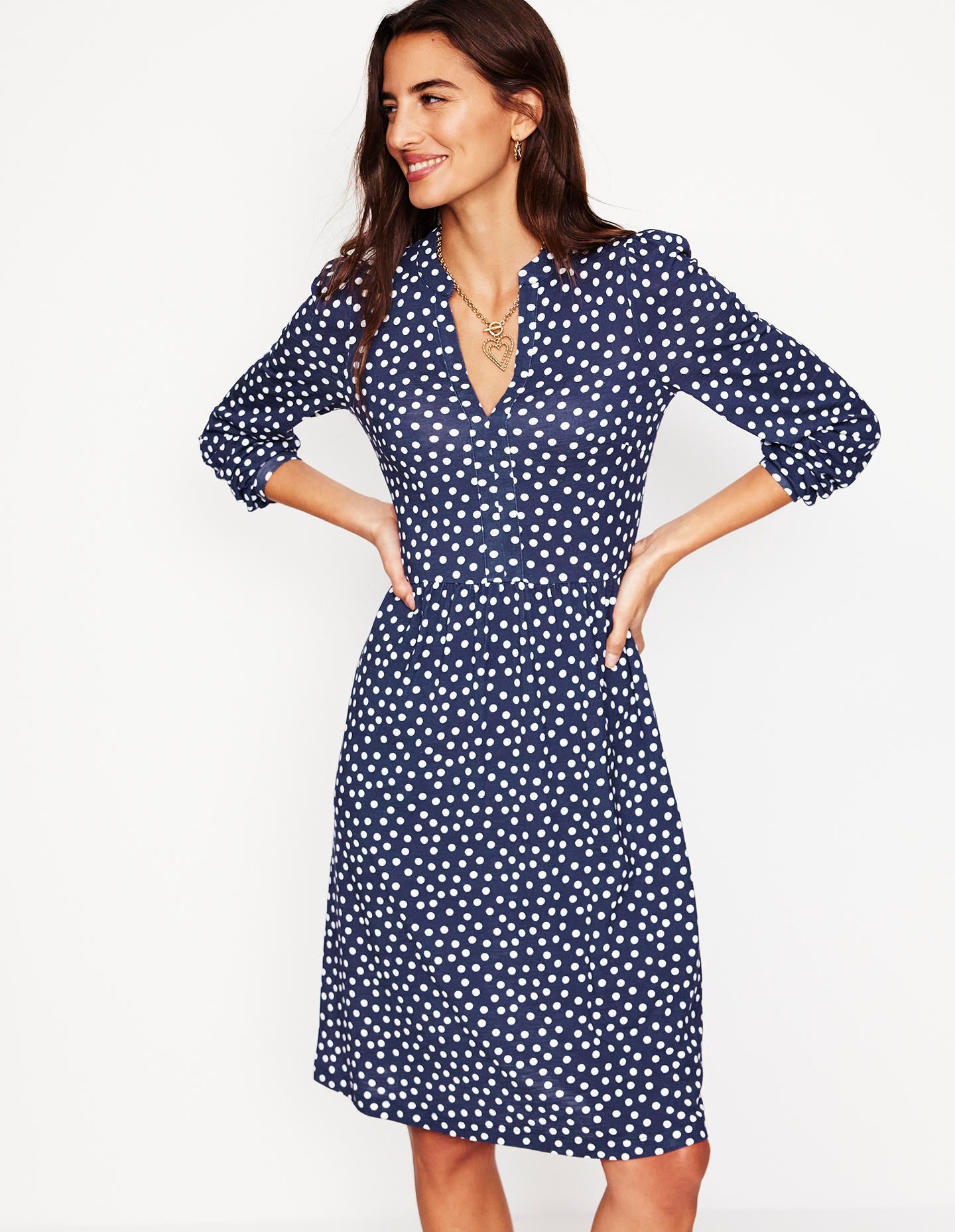 Robe décontractée Naomi en jersey-Bleu marine foncé, pois abstraits - Image 4