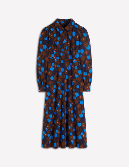 Robe midi Pip zippée en point de Rome-Bleu marine foncé, motif Garden Blossom-8