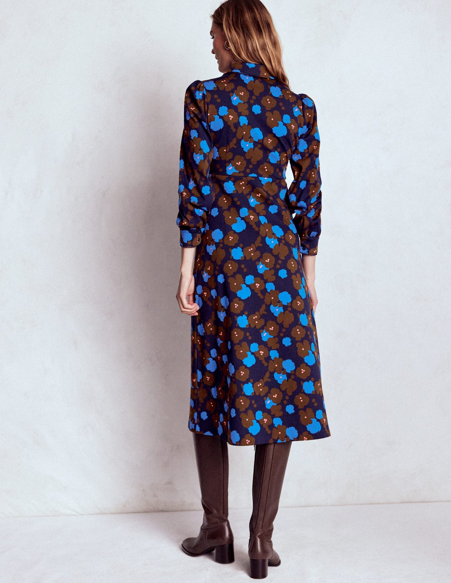 Robe midi Pip zippée en point de Rome-Bleu marine foncé, motif Garden Blossom