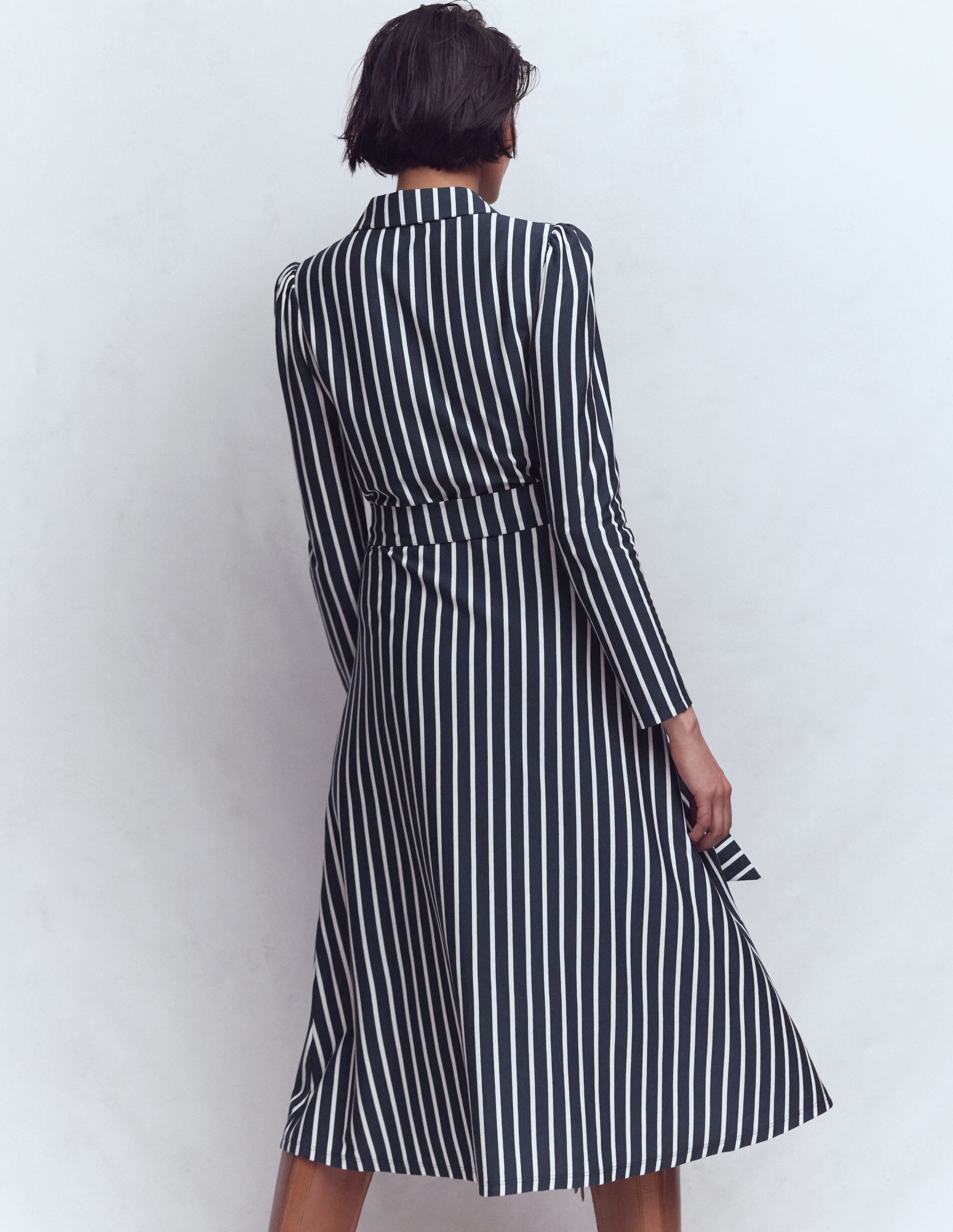 Robe Imogen en jersey à col-Rayé bleu marine foncé et ivoire - Image 3