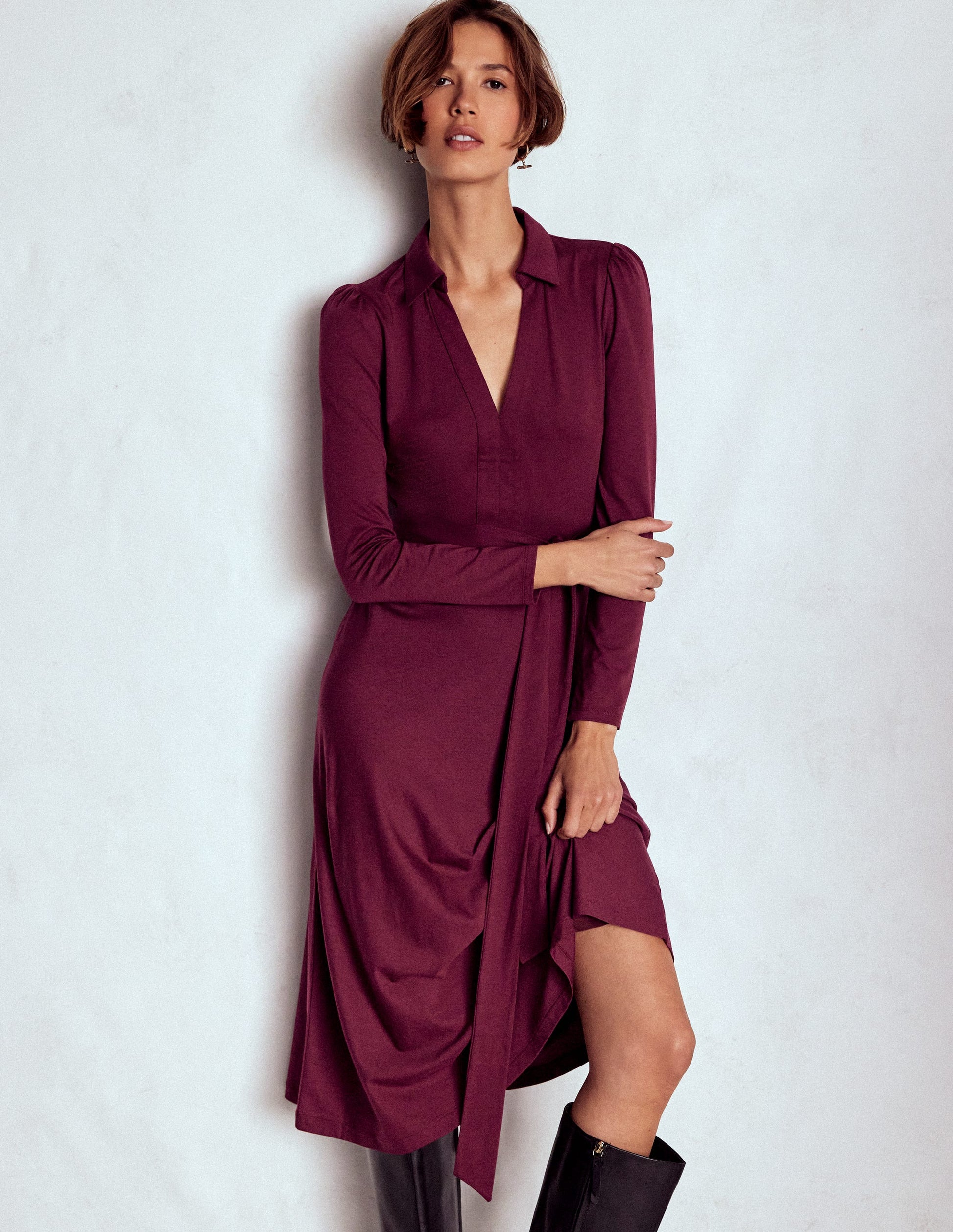 Imogen Jerseykleid mit Kragen-Dunkelviolett-1