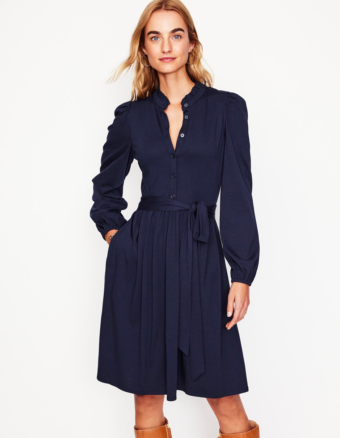 Willow Hemdblusenkleid mit Rüschenausschnitt-Aqua Marine Marl - Image 4
