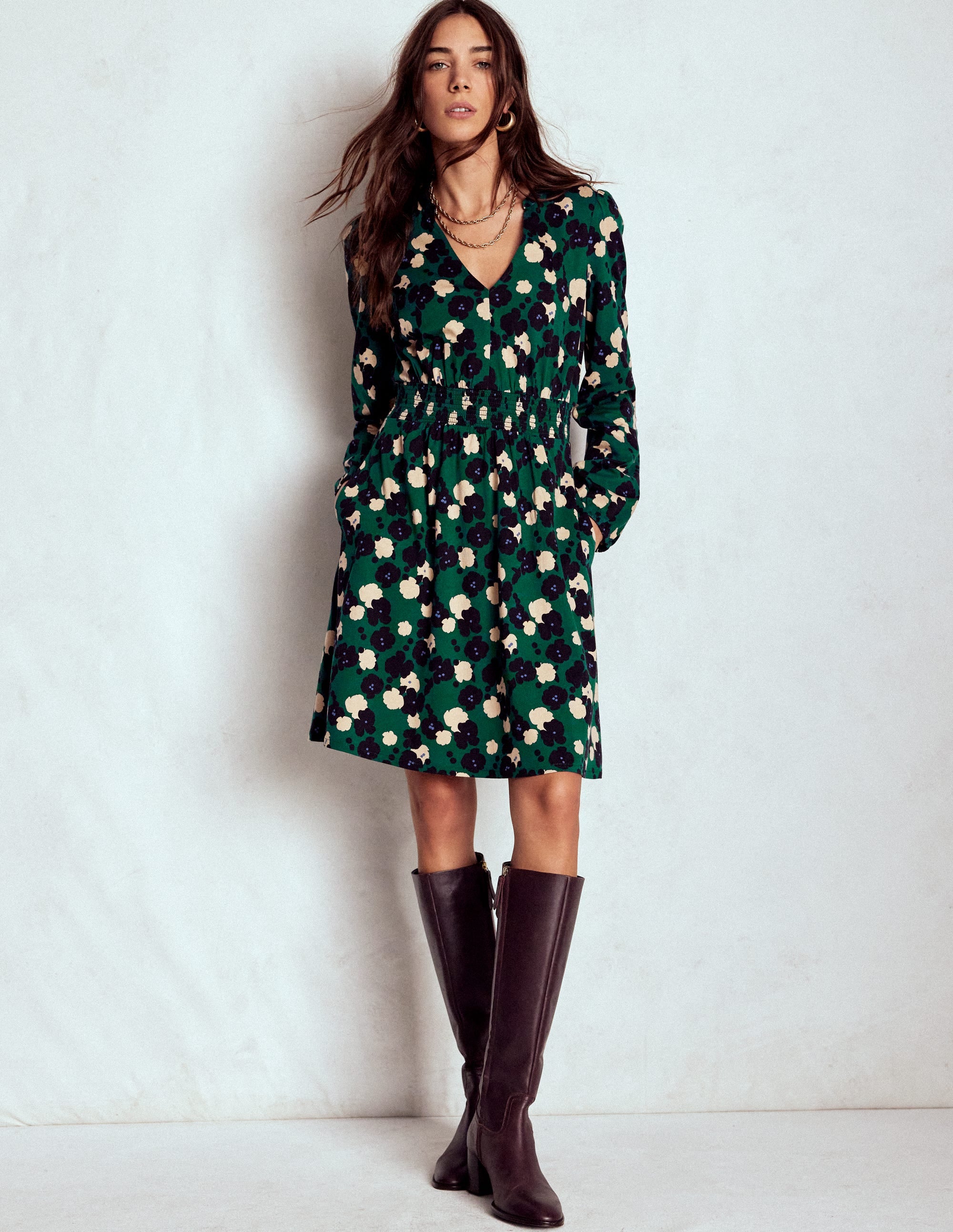 Sarah Kurzes Jerseykleid-Dunkles Smaragdgrün, Gartenblüte - Image 6