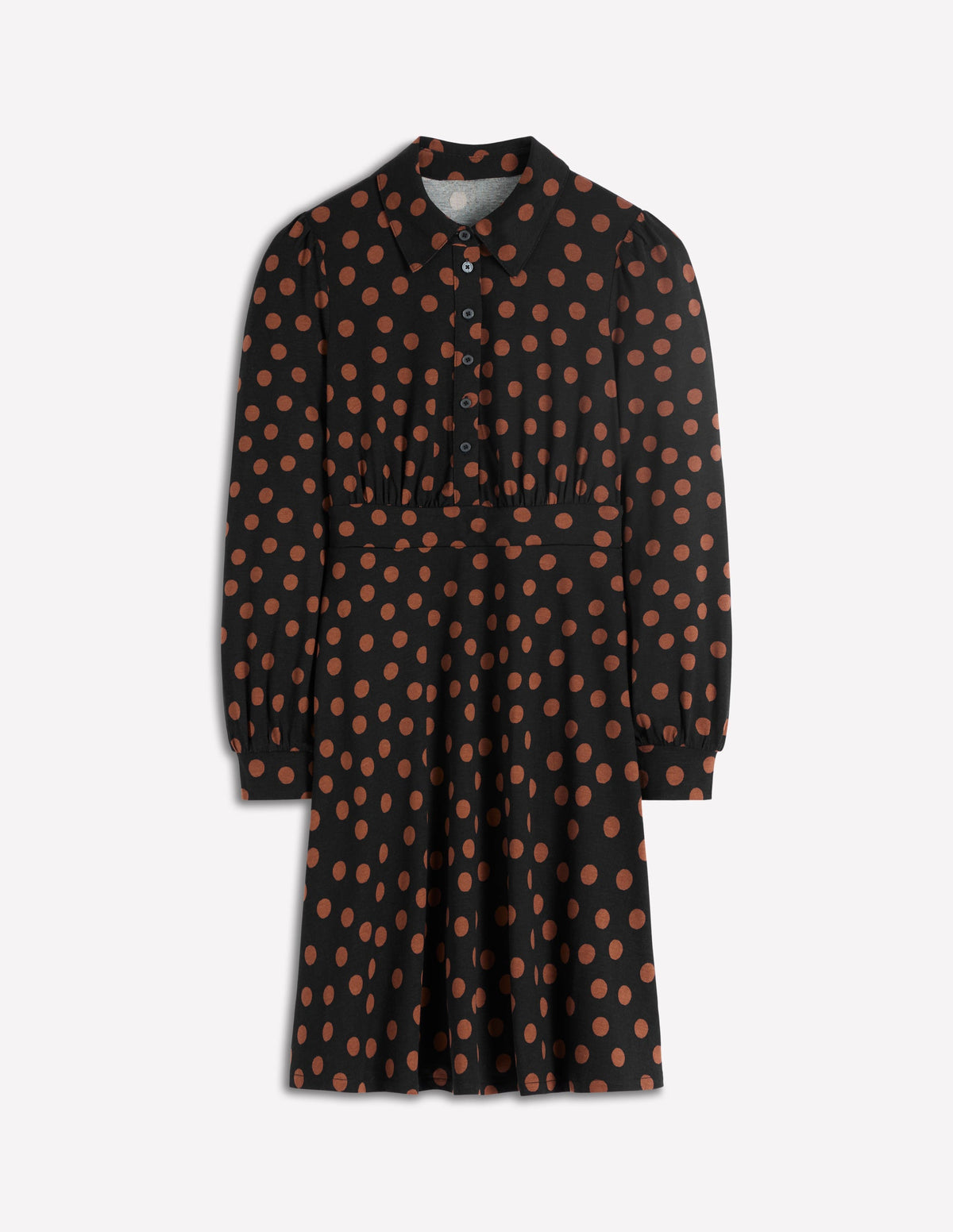 Orla Kurzes Jersey-Hemdblusenkleid-Rotbraun, Gemalte Tupfen - Image 7