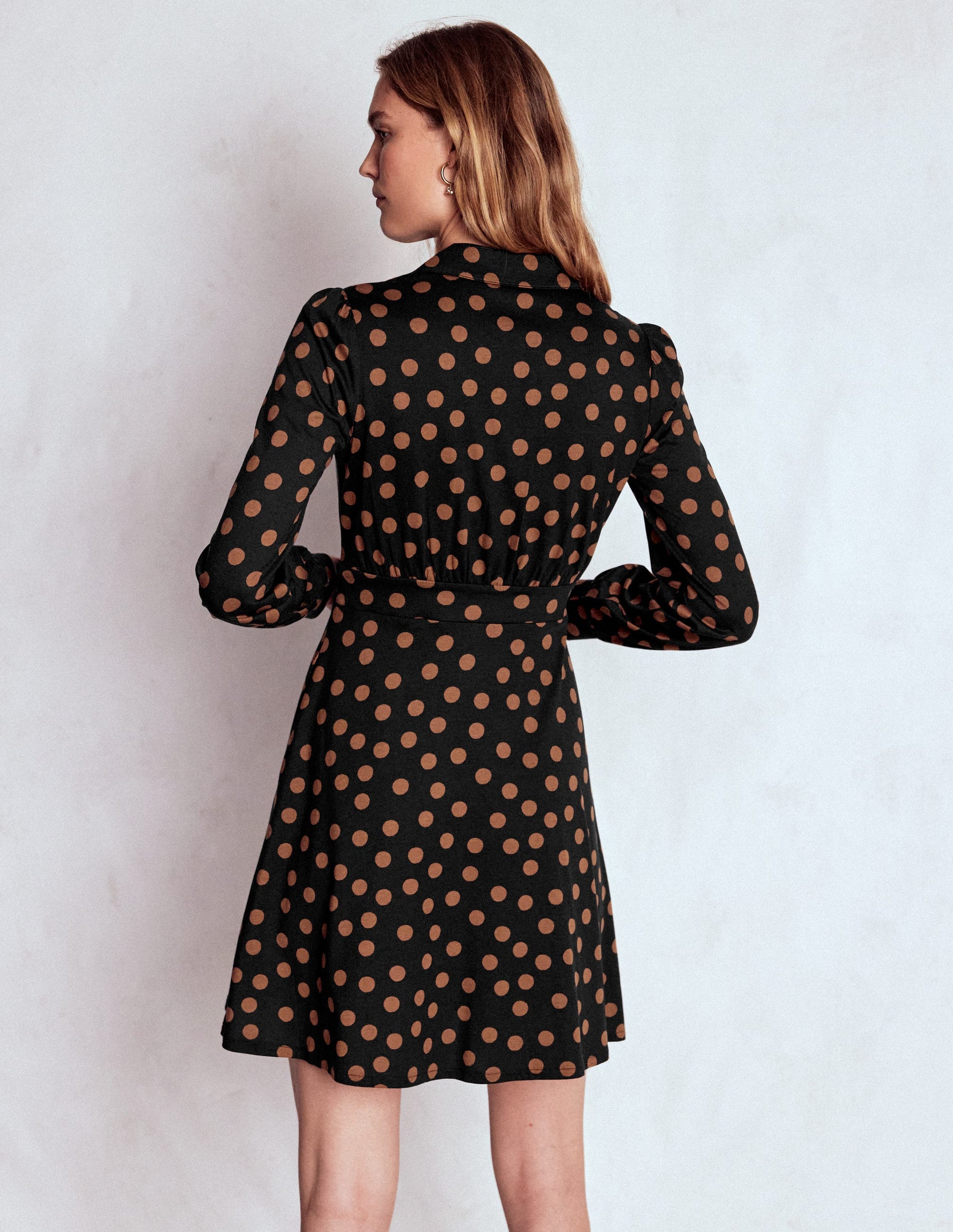 Orla Short Jersey Shirt Dress-Russet, Painted Dot-4