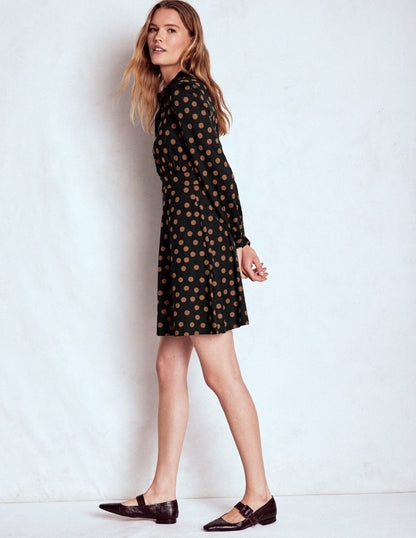 Orla Short Jersey Shirt Dress-Russet, Painted Dot-5