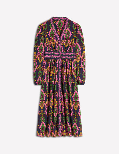 Natalia Langärmliges Teekleid-Französisches Marineblau, Ornamente-6