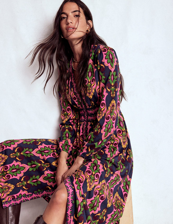 Natalia Langärmliges Teekleid-Französisches Marineblau, Ornamente