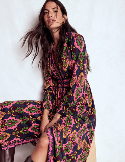 Natalia Langärmliges Teekleid-Französisches Marineblau, Ornamente-2