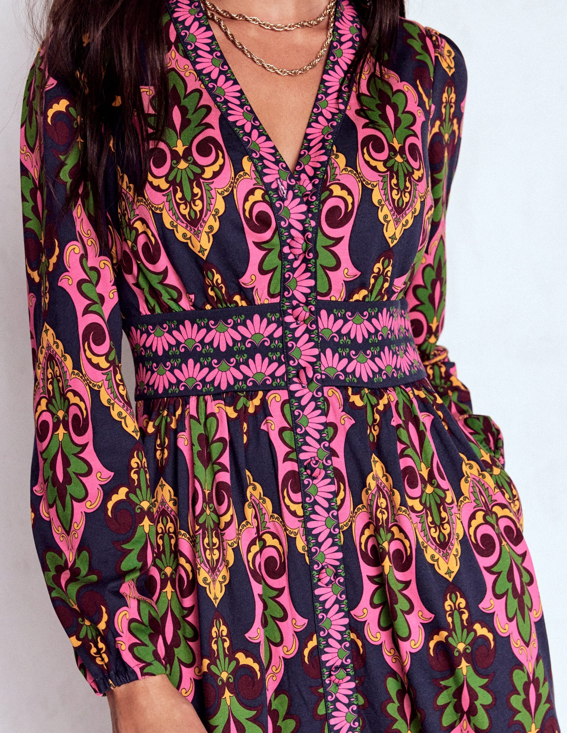 Natalia Langärmliges Teekleid-Französisches Marineblau, Ornamente-3