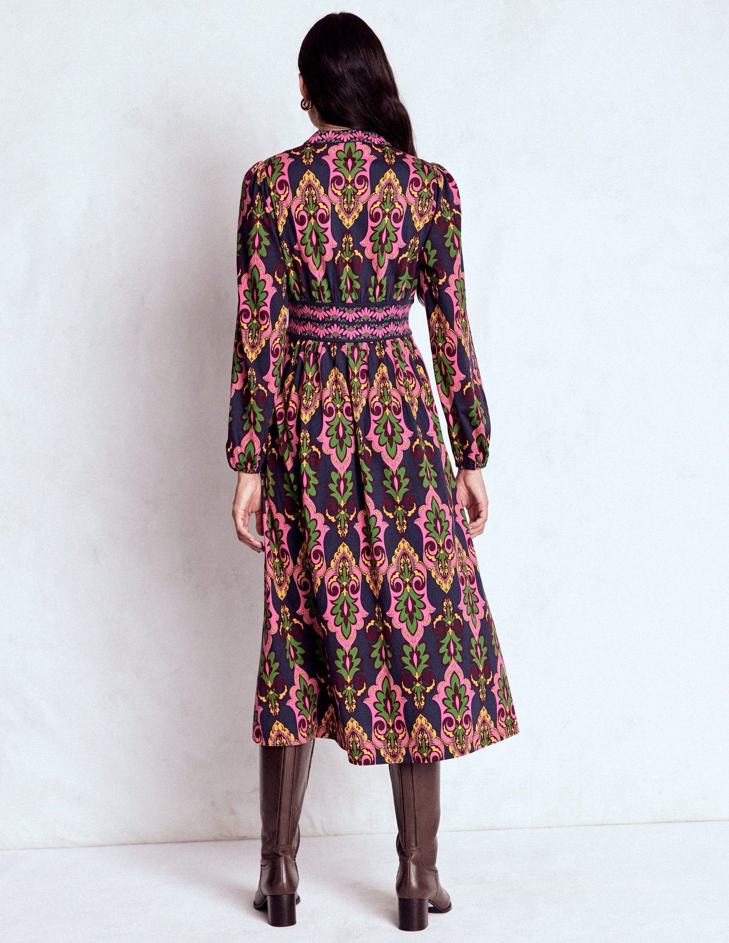 Natalia Langärmliges Teekleid-Französisches Marineblau, Ornamente