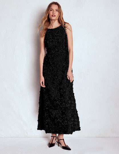 Ausgestelltes Kleid mit U-Ausschnitt am Rücken-Schwarz-2