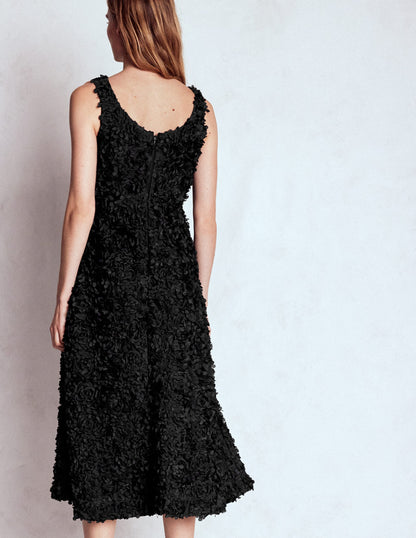 Scoop Back Fit and Flare Dress-Black-5