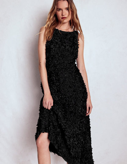 Ausgestelltes Kleid mit U-Ausschnitt am Rücken-Schwarz-6