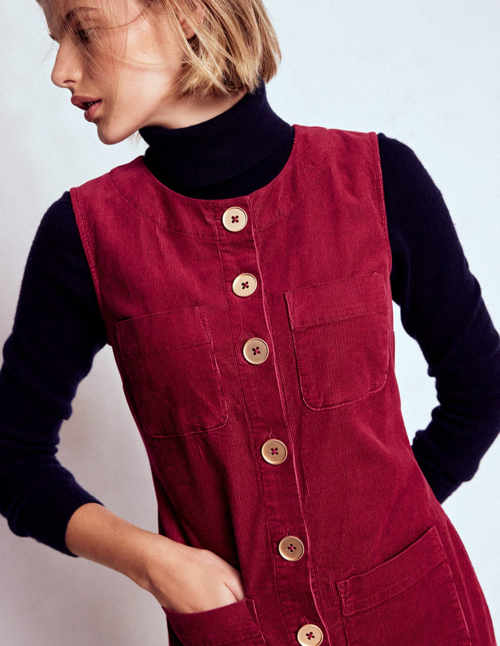 Evelyn Etuikleid aus Cord-Burgunderrot