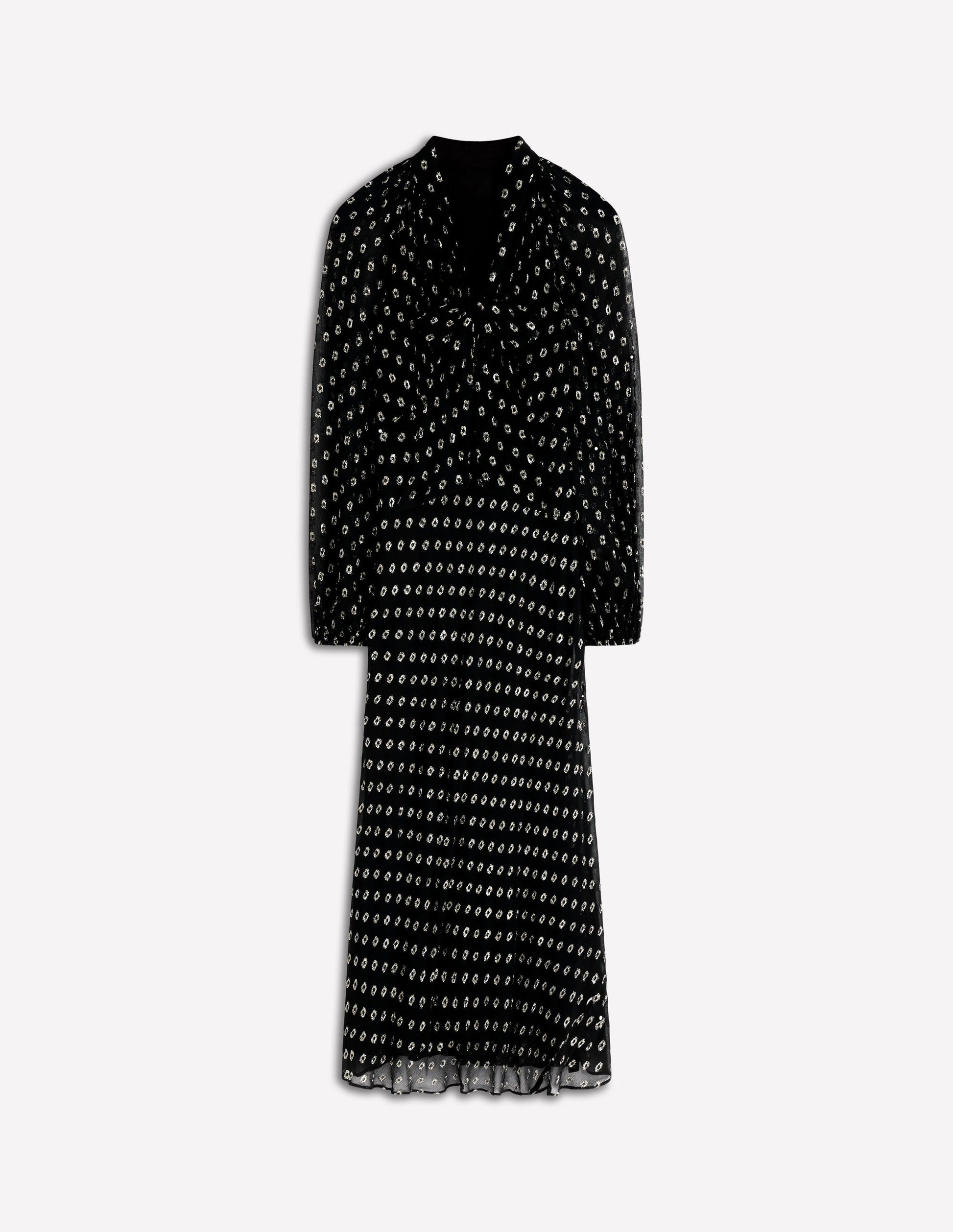 Midikleid zum Binden-Schwarz und Gold Clip-Muster-7