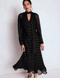 Midikleid zum Binden-Schwarz und Gold Clip-Muster