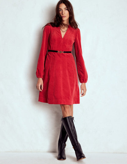 Ros Kurzes Cordkleid mit Einsätzen-Purpurrot-1