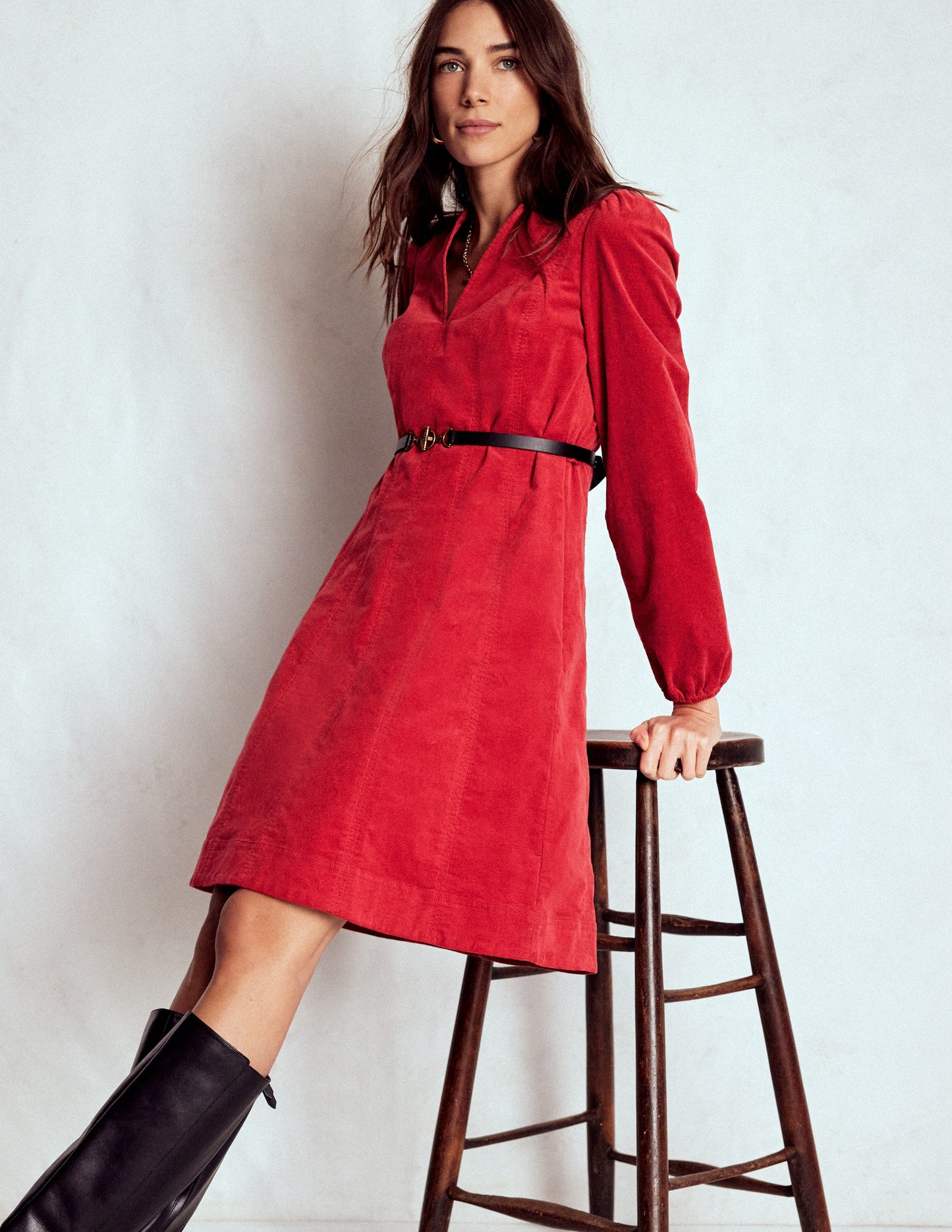 Ros Kurzes Cordkleid mit Einsätzen-Purpurrot