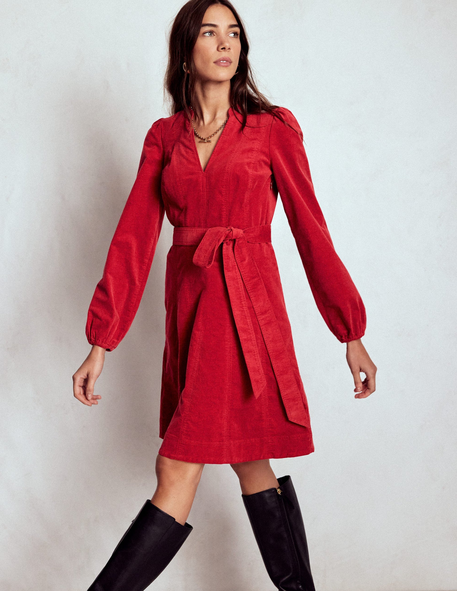 Ros Kurzes Cordkleid mit Einsätzen-Purpurrot-6