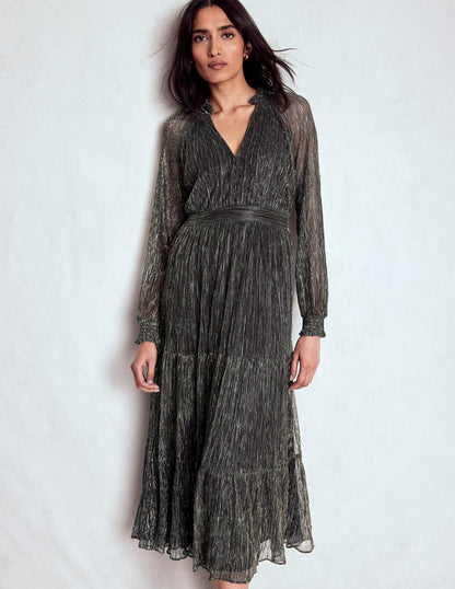 Lucille Gesmoktes Glitzerkleid-Schwarz und Gold-5