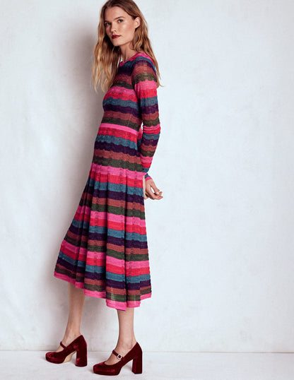 Metallic-Kleid mit Wellenmuster-Ackerbohnengrün/Pink, Gestreift-5