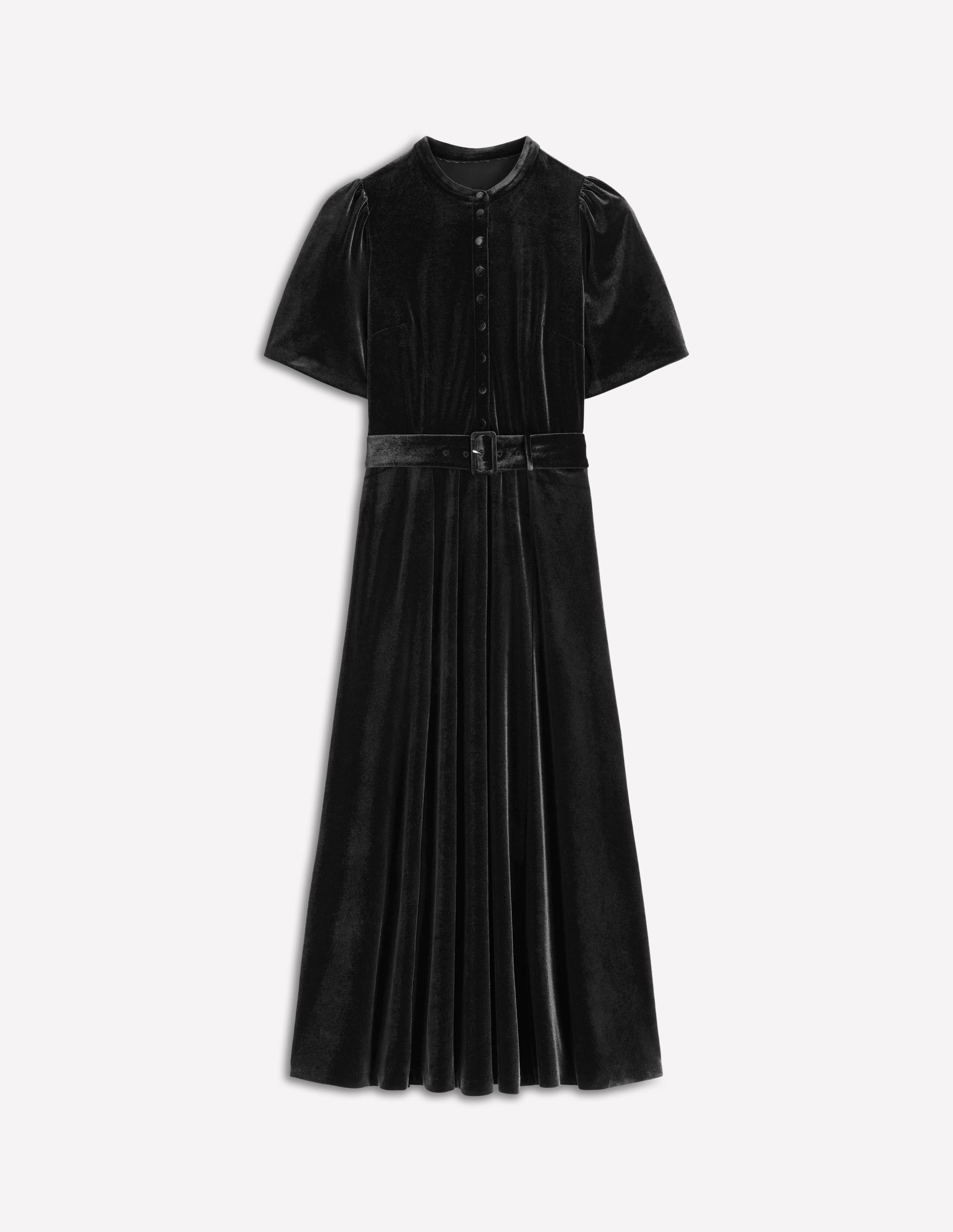 Kate Samt-Hemdblusenkleid-Schwarz - Image 6