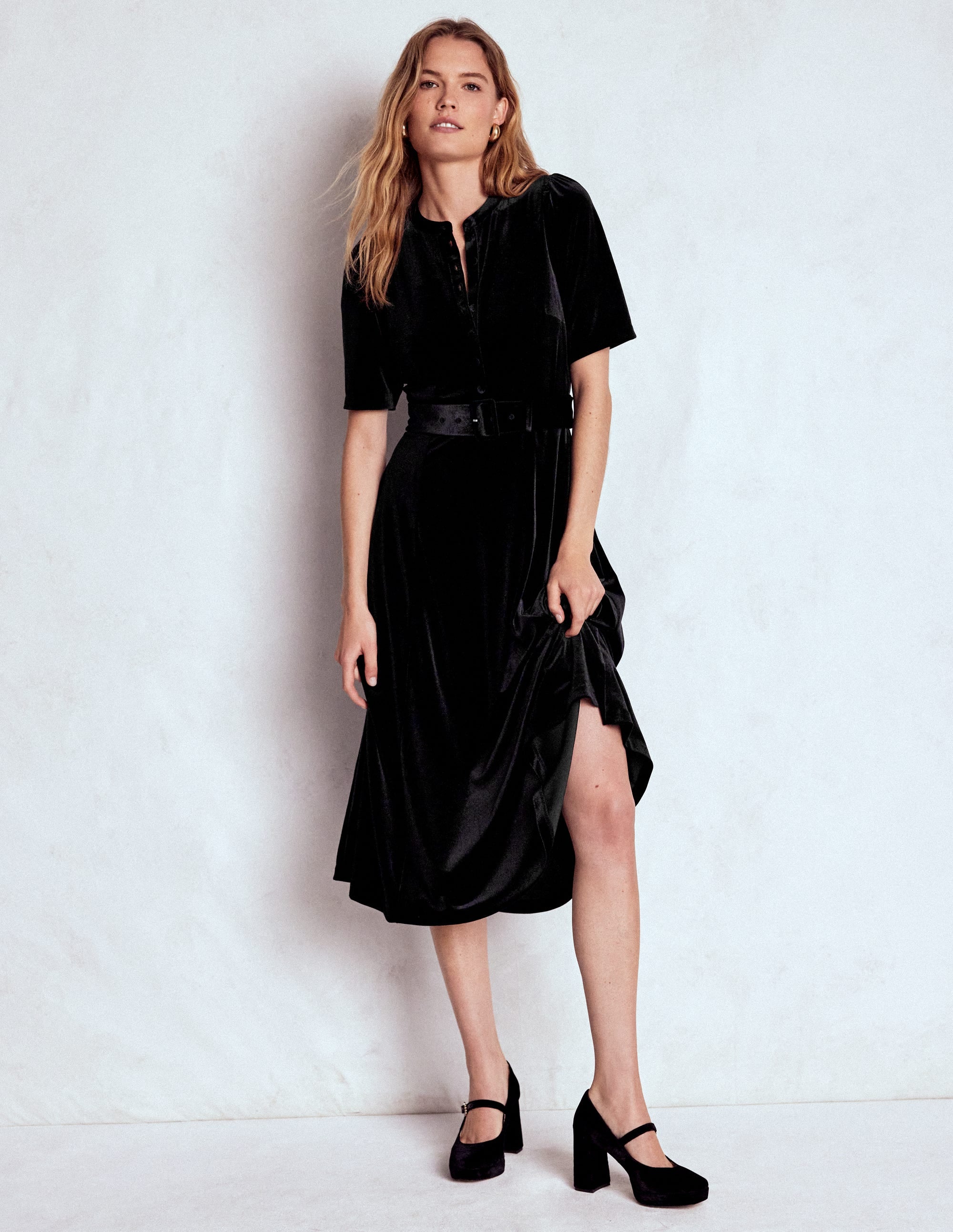 Kate Samt-Hemdblusenkleid-Schwarz - Image 5