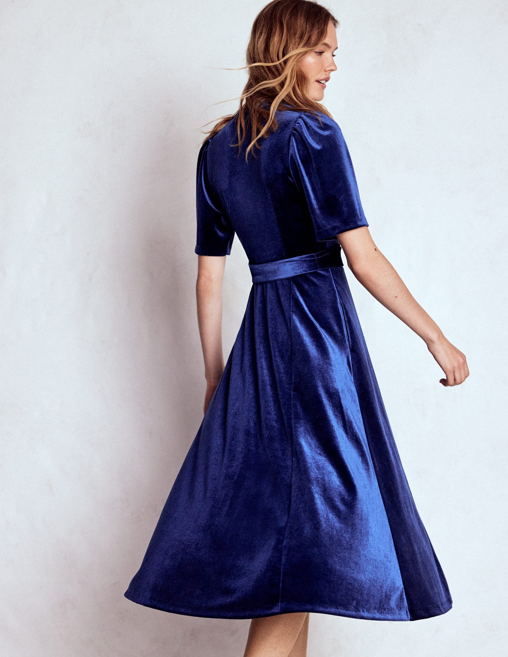 Kate Samt-Hemdblusenkleid-Saphirblau - Image 3