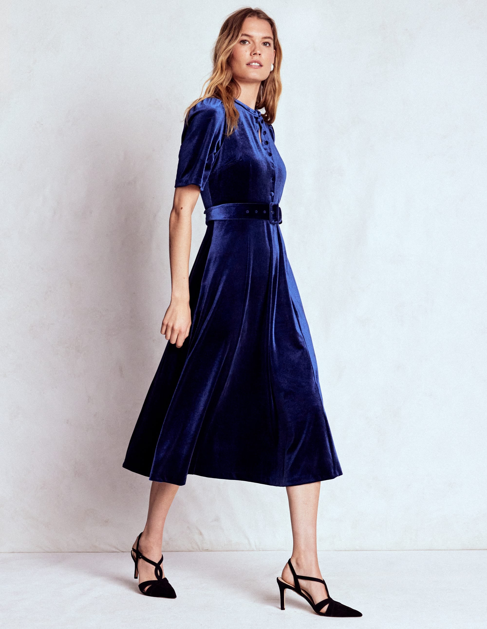 Kate Samt-Hemdblusenkleid-Saphirblau - Image 5