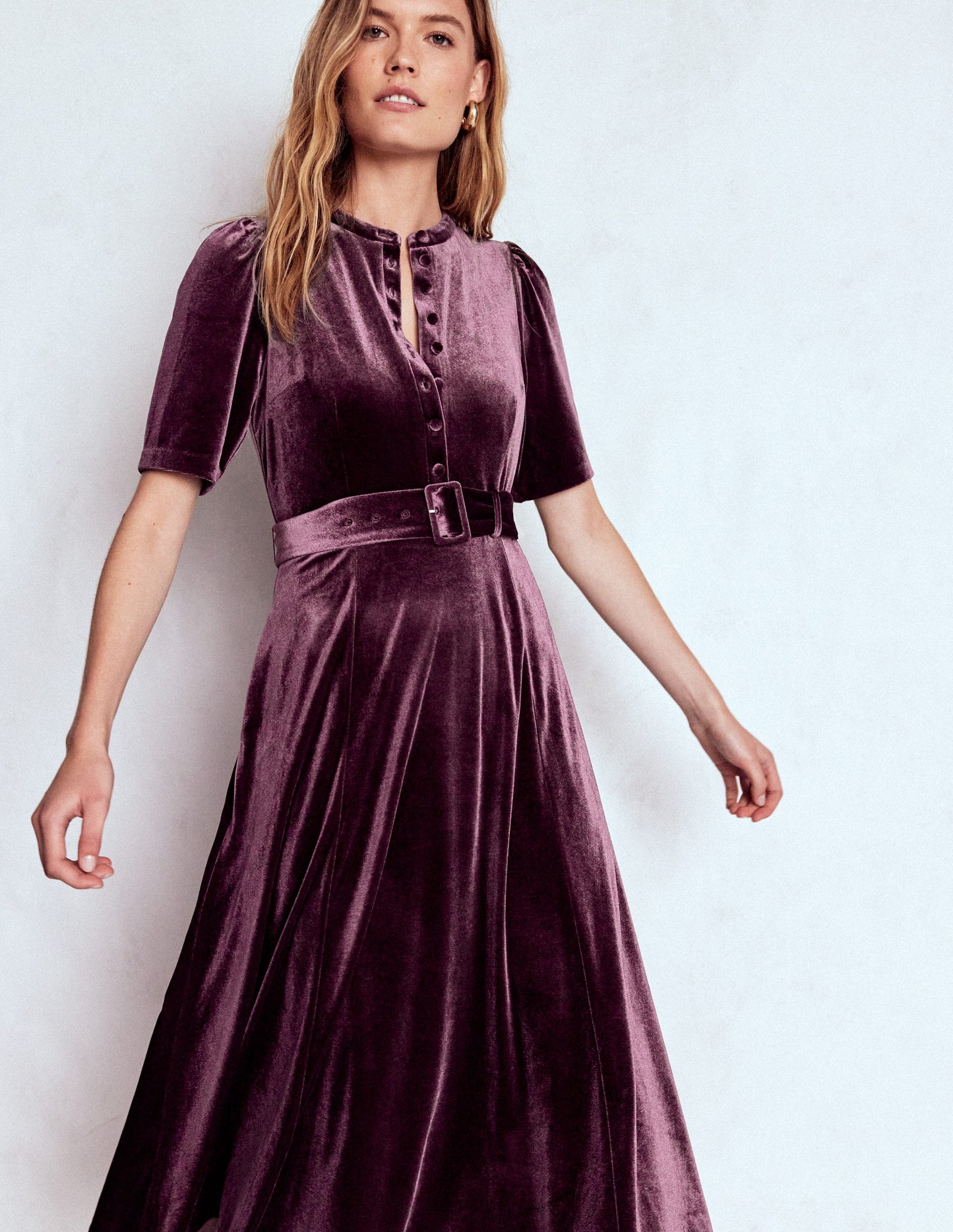 Kate Samt-Hemdblusenkleid-Dunkle Kirsche